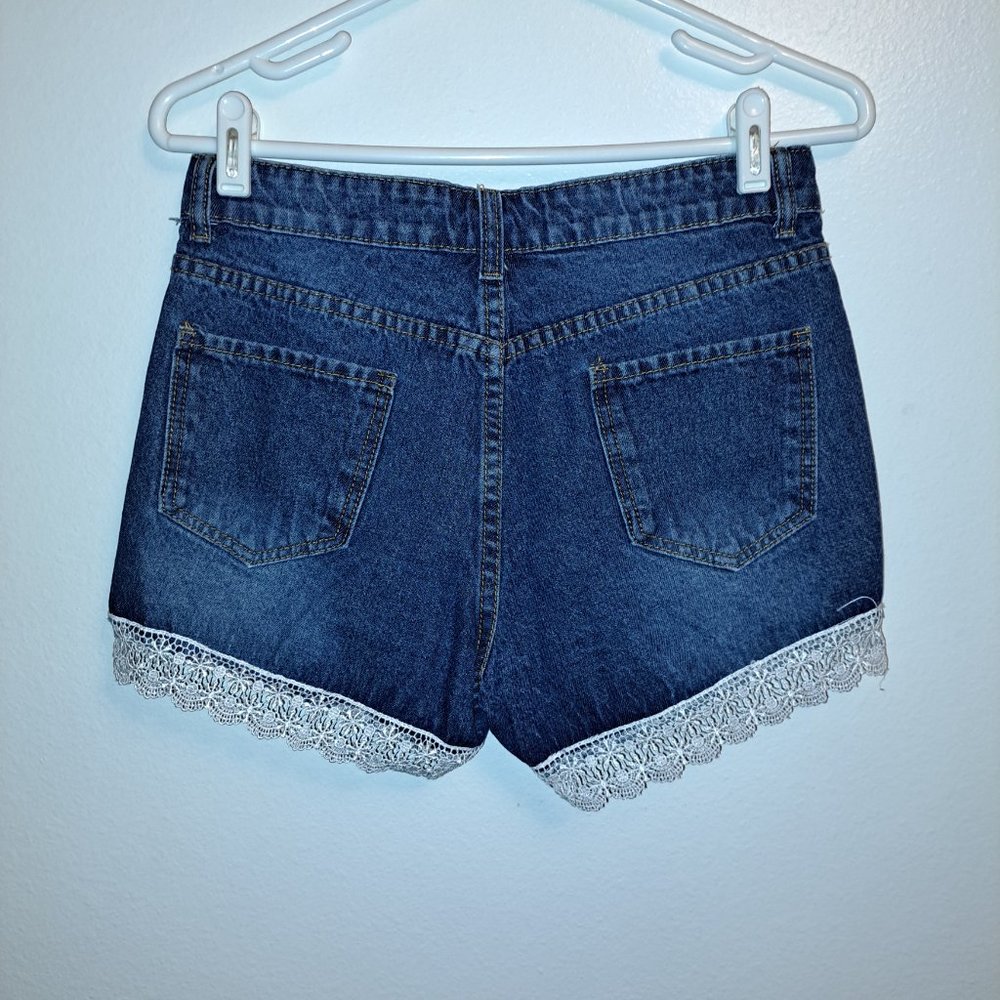 Shein Lace Cuff Hem Denim Blue jeans Shorts XS ,Destructed - Picture 2 of 7